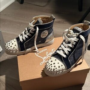 Christian Louboutin Women’s Navy and Silver Studded Sneakers